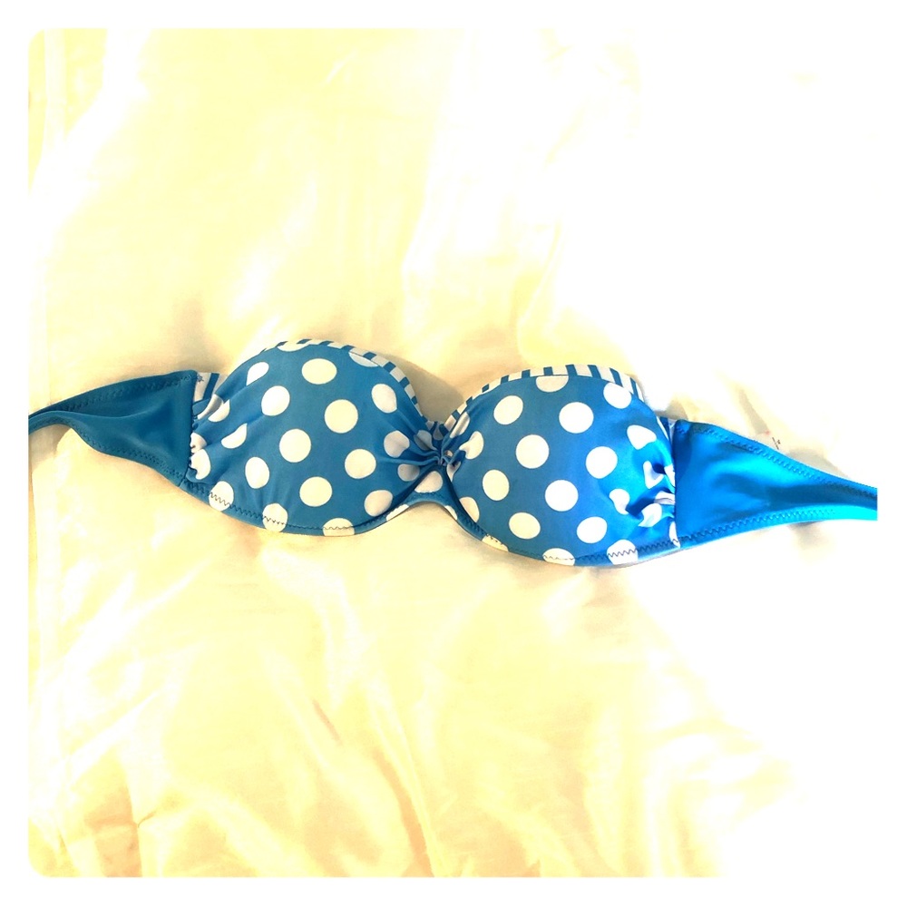 Blue and White Polka Dot Strapless Swim Bra